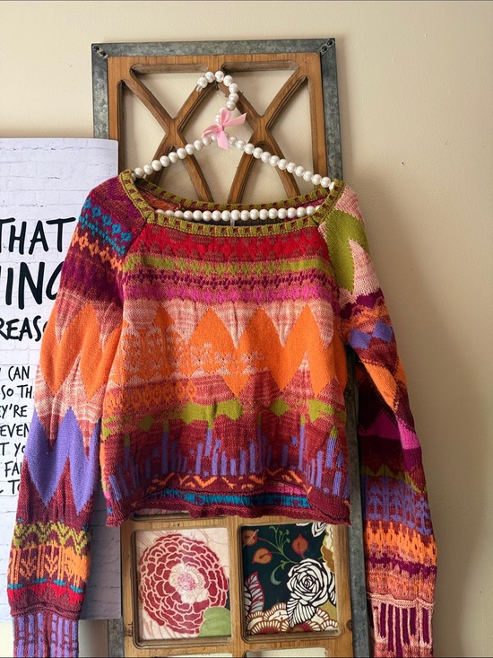 Free People Sweaters - Free People Multicolor Fair Isle Crewneck Sweater - Orange, Pink, Purple, Green